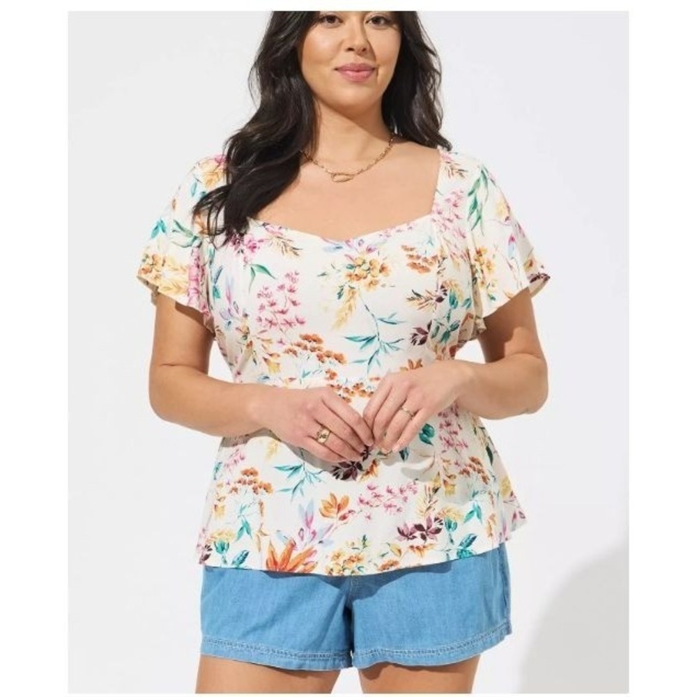 Torrid Womens Floral Print Peplum Blouse Sweetheart Futter‎ Sleeve Size 2